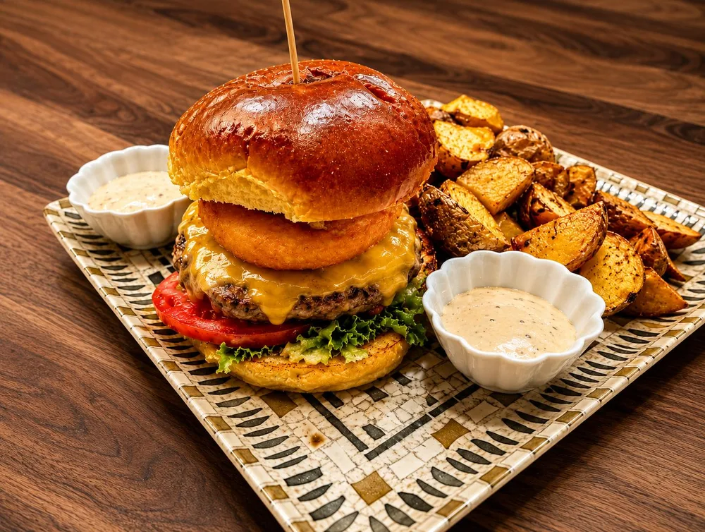 Hamburguesa de ternera gallega con patatas