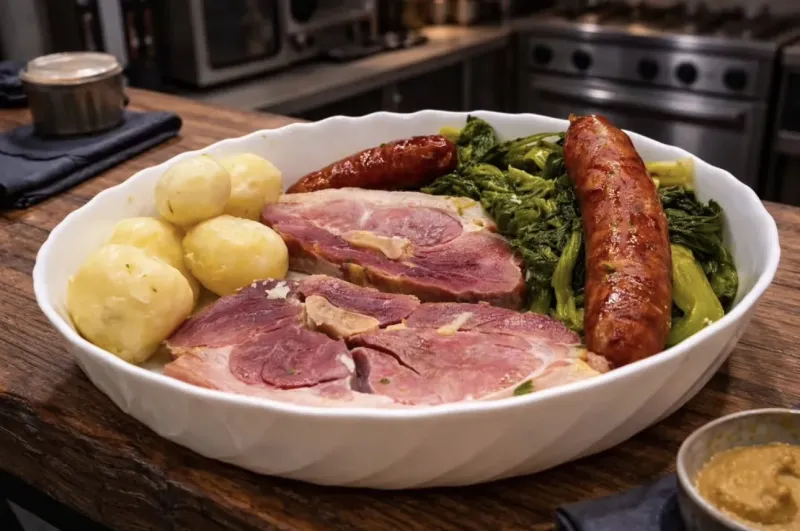 Cocido gallego con lacón, chorizo y grelos, ideal para encargos