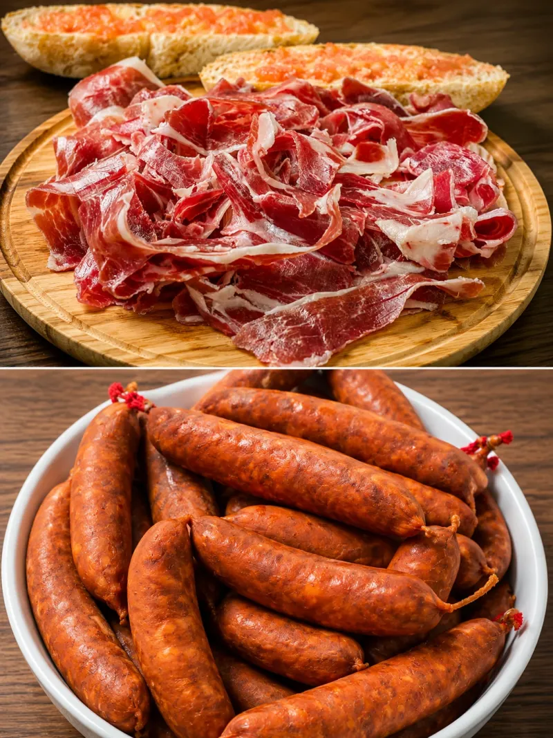 Jamón cortado y chorizos gallegos